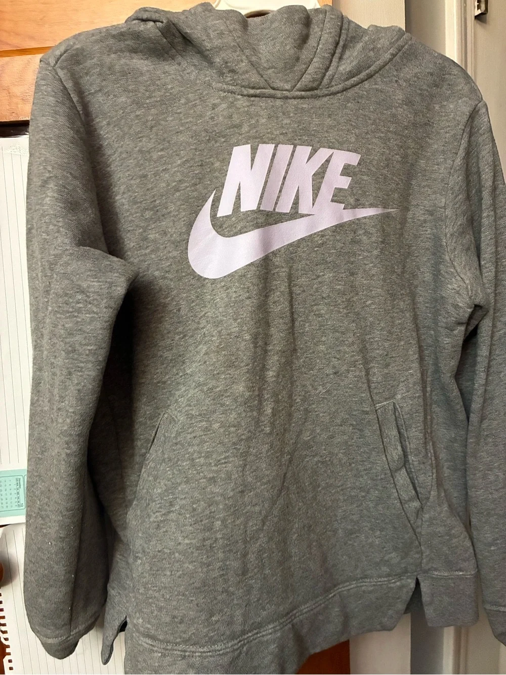 Nike Grey Hoodie with Light Pink Swoosh/ grey size 10